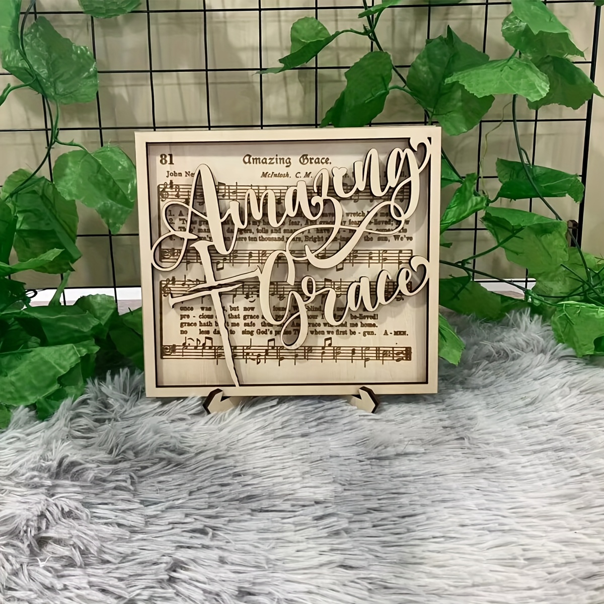 rustic wooden   music notes wall decor traditional style laser cut religious stand tabletop christian catholic faith inspirational art no electricity needed bedroom decoration