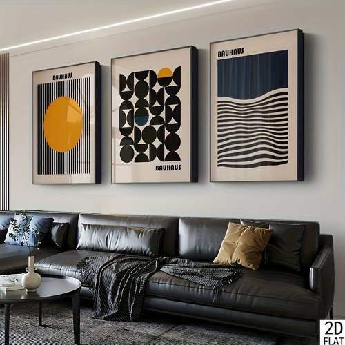 2d flat paintings 2d flat 2d flat set of 3 minimalist canvas prints in bauhaus style featuring for art deco geometric designs suitable for home offices living rooms 2d flat