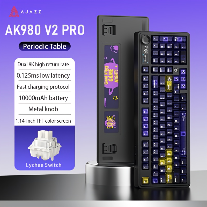 Image of Ajazz Ak980 98 Layout Gasket Mechanical Keyboard 10000mah Long Full Key Hot-swappable Tft Screen Knob 8k Rate Rgb Backlit Gaming Keyboard