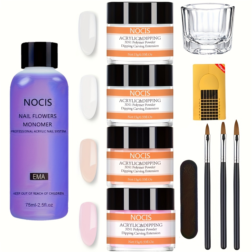 

Kit de ongles en acrylique professionnel NOCIS - Liquide monomère inodore, 4 poudres acryliques de (, nu, , ), pinceau à ongles en acrylique, non jaunissante, du DIY ≤100ml