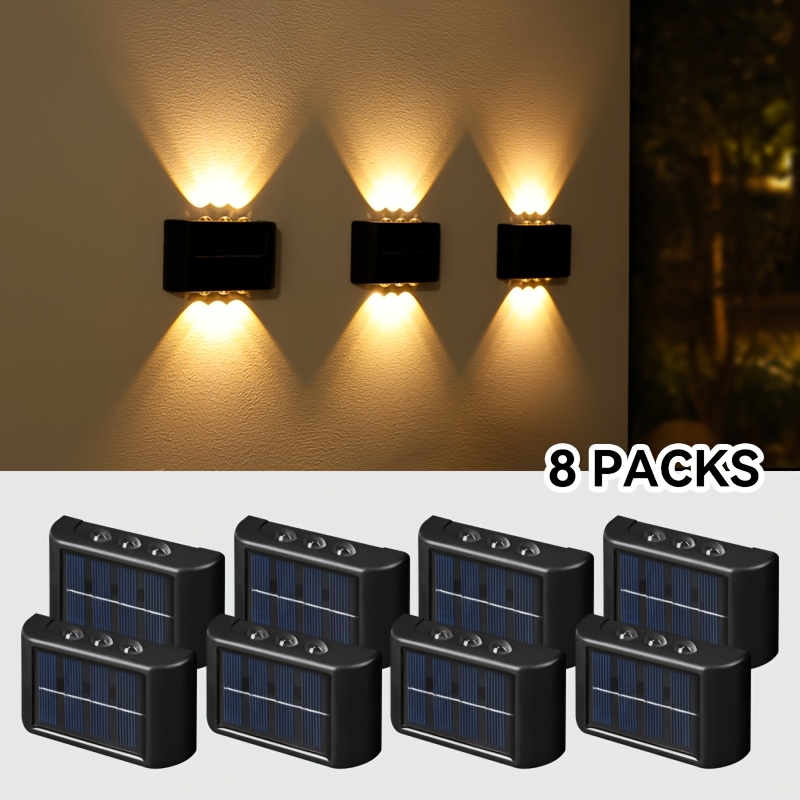 Staaricc 8- Solar Wall Lights Outdoor Ipx4, Auto Led Fence Step Light, Light Sensor Garden Stair Deck Decorative Lamp Warm White