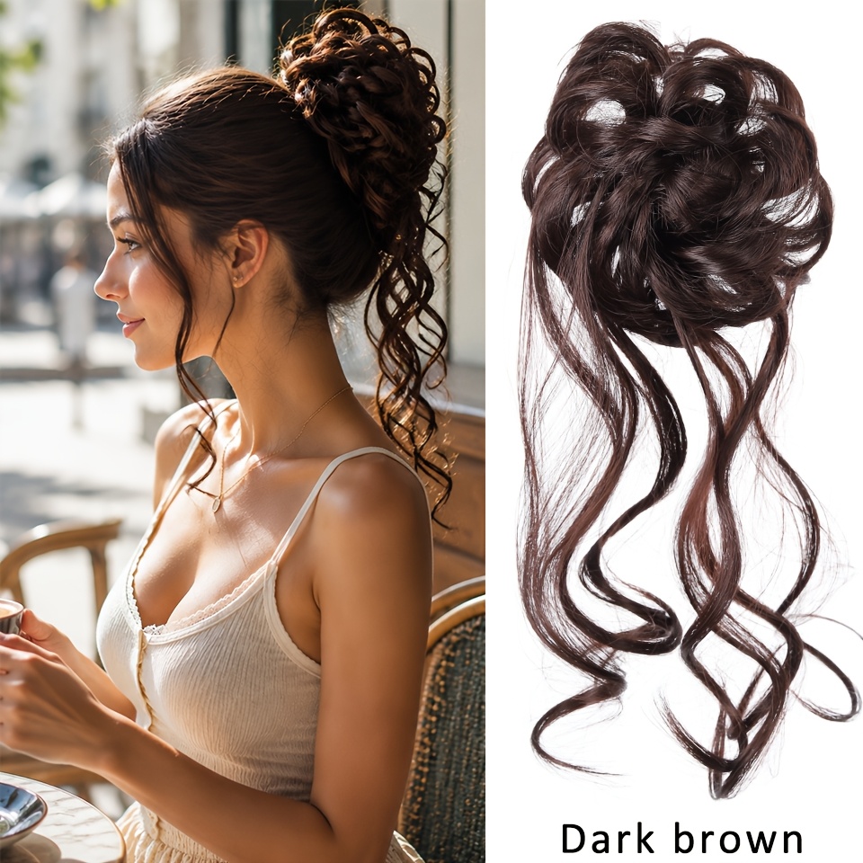TEMU Synthetic Elegant Messy Curly Elastic Rubber Band Hair Bun Fluffy Easy To Style Suitable For Women Daily Party Halloween And Christmas New Year