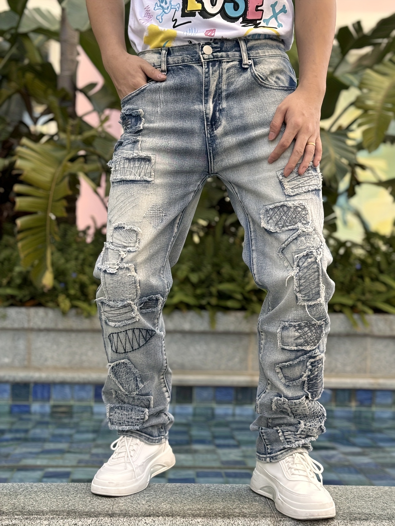 Fashion Trends Wearing Skinny Jeans Men Men's Pattern Print