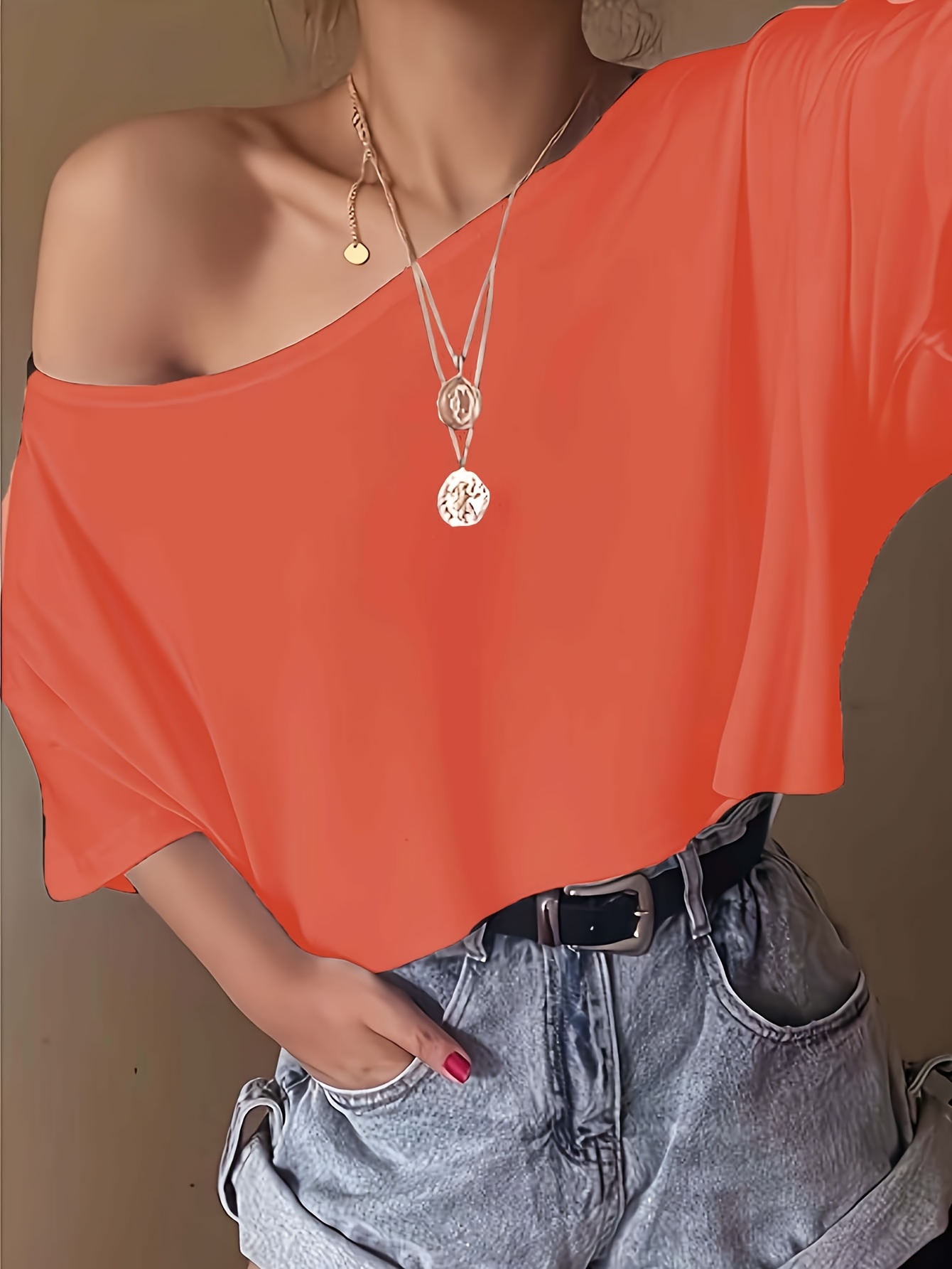 4pcs Women's Off-the-Shoulder Solid Crop Top Set