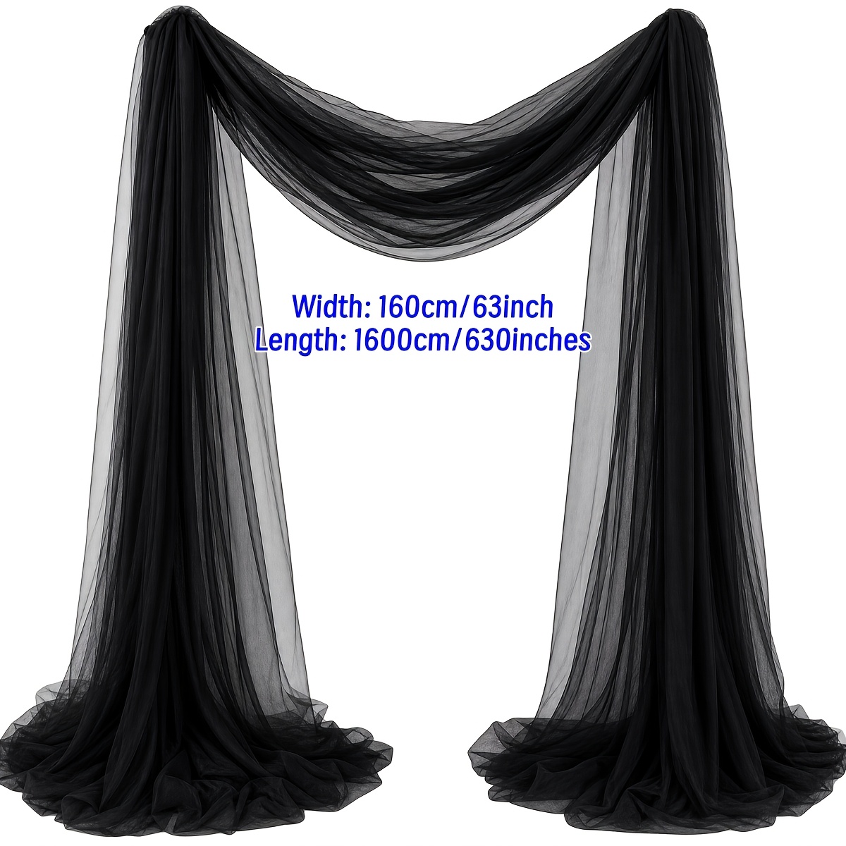 TEMU 63 * 630 Inches, Black Mesh Curtains - Large Size Horror Atmosphere Decoration, Suitable For Outdoor Arches, Handmade Fabrics, Church Ceremonies