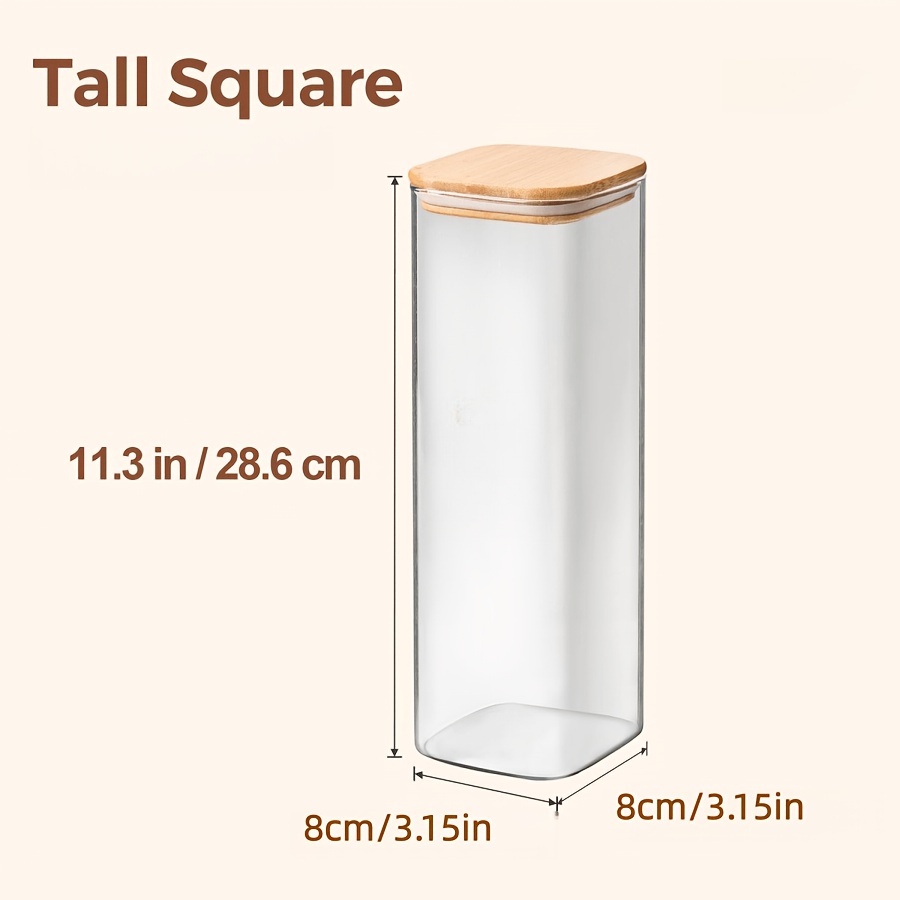 TEMU 1pc / 3pcs Set / Set Of Glass Storage Jars, Transparent Glass Jars, Square, Airtight, Stackable, Storage Containers, Storing Oats, Coffee Beans,