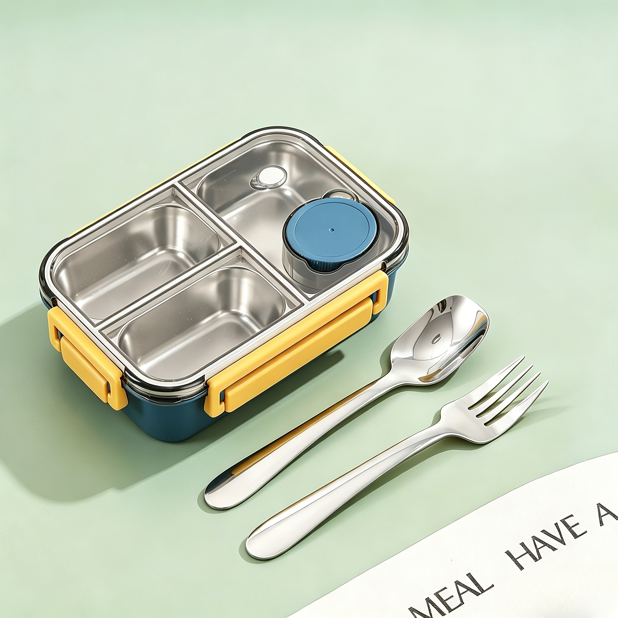 TEMU 3pcs Stainless Steel Insulated Lunch Box Set With Stainless Steel Spoon And Fork, Microwave Safe, High-value Bento Box For Office Workers,