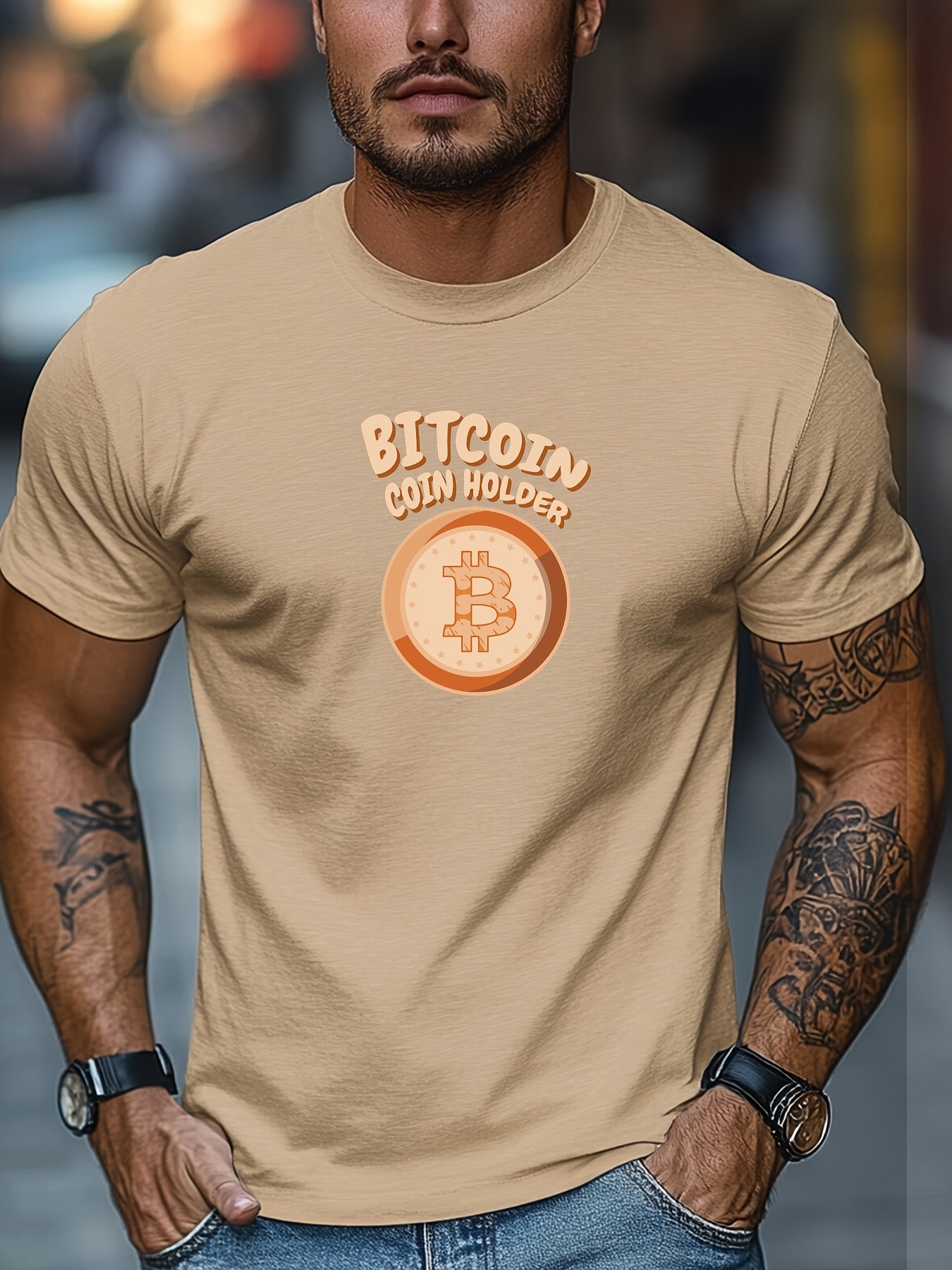 남성용 비트코인 그래픽 티 부드러운 면 크루 넥 반팔 캐주얼 셔츠 사계절용 | Temu Republic of Korea - Temu  Republic of Korea