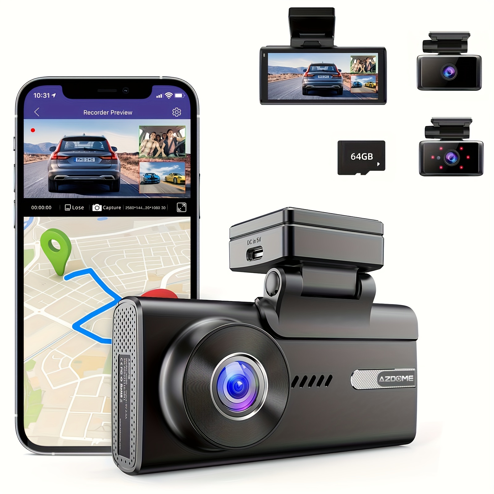 

M580 5k 3 Channel Dash Cam With 4" Touch Screen, Front+cabin+rear 4k+1k+1k Dash Cam, Free 64gb Card, Super Night Vision, 5ghz Wifi & Gps, 24h Parking Mode, G-sensor Loop Recording, Easy To Install