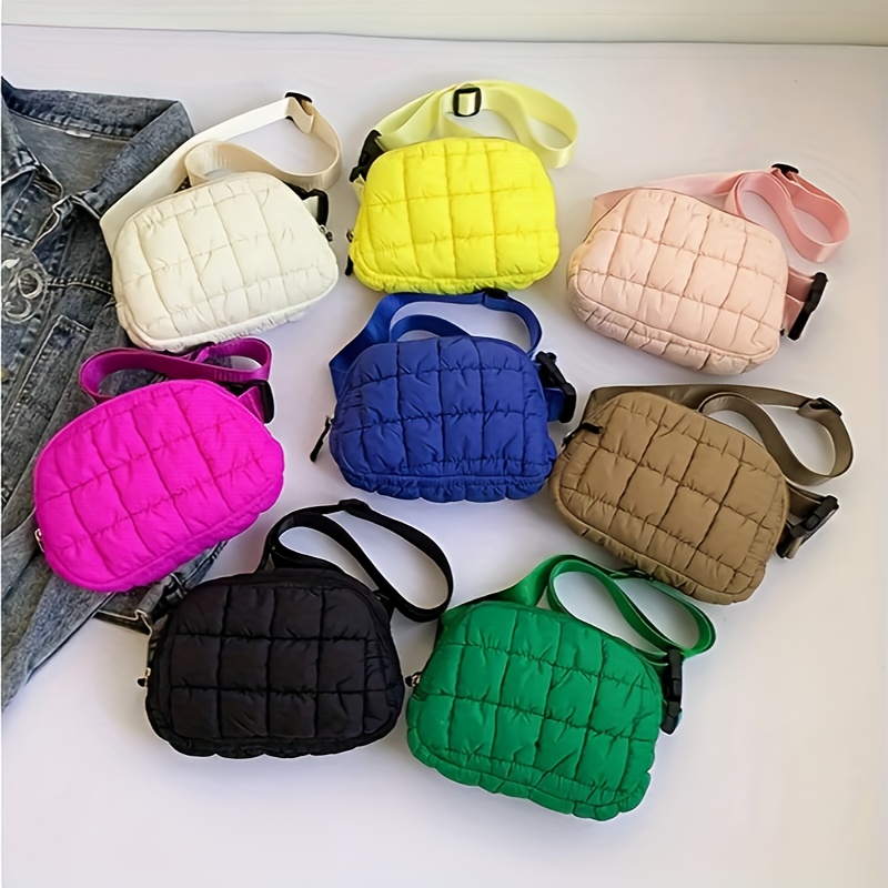 

1pc Quilted Puff Crossbody Bag For Women - Soft Oxford Fabric, Casual Pleated Design With Adjustable Strap, Zip Closure, In Assorted Colors