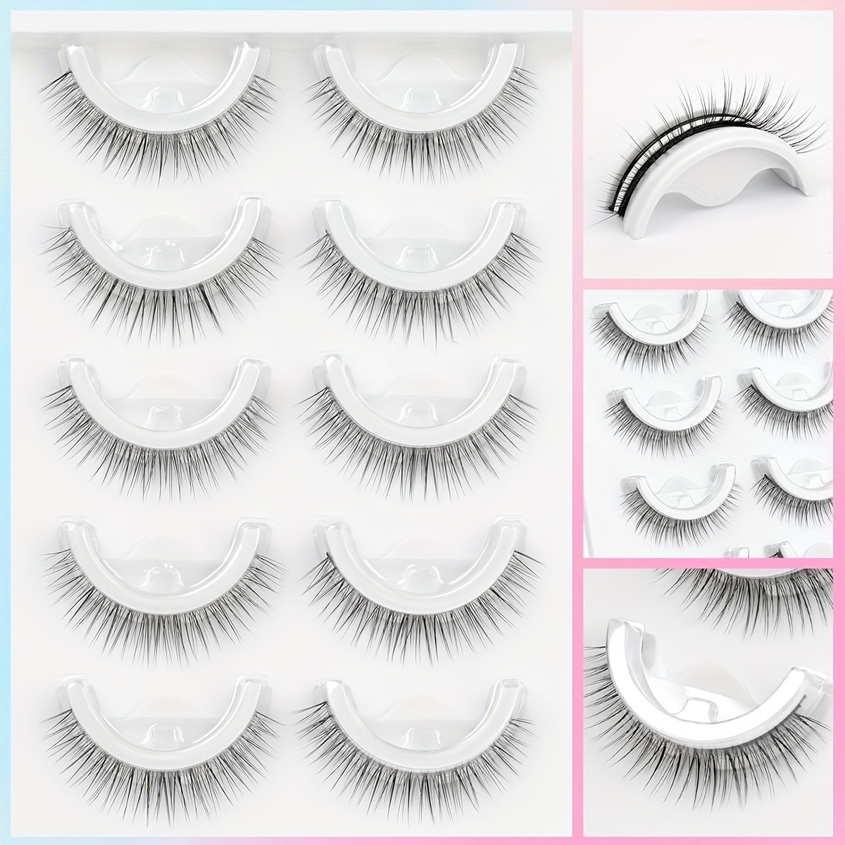 a set of 5 pairs of self false eyelashes that are pre reusable and made fluffy materials are lightweight and details 5