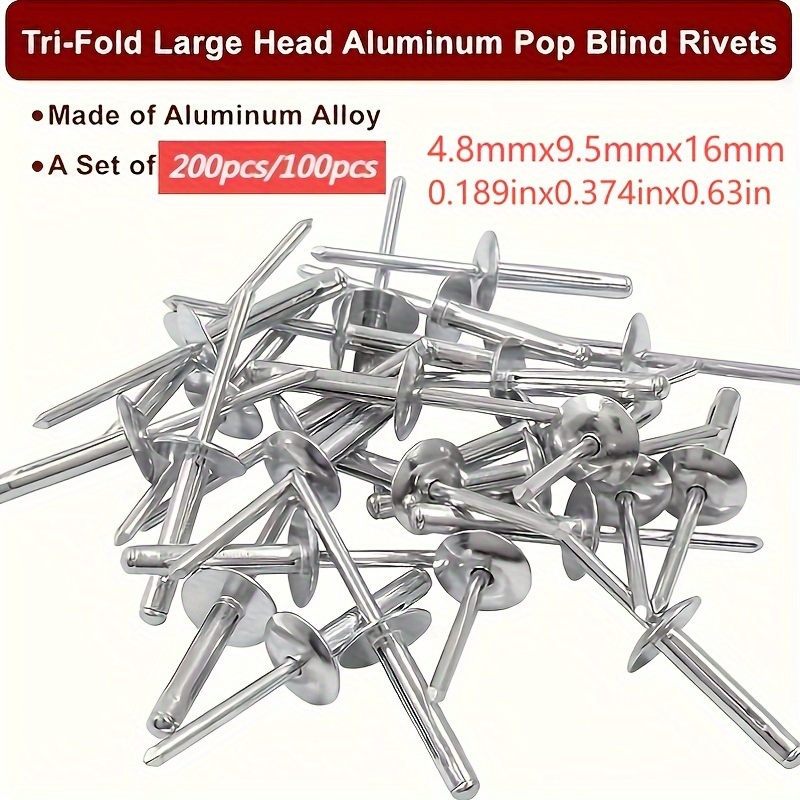 

200pcs/100pcs Aluminum Alloy Pop , 4.8mm , , , For Metal, Plastic, Wood, Carpet, Upholstery - 4.8x9.5x16mm