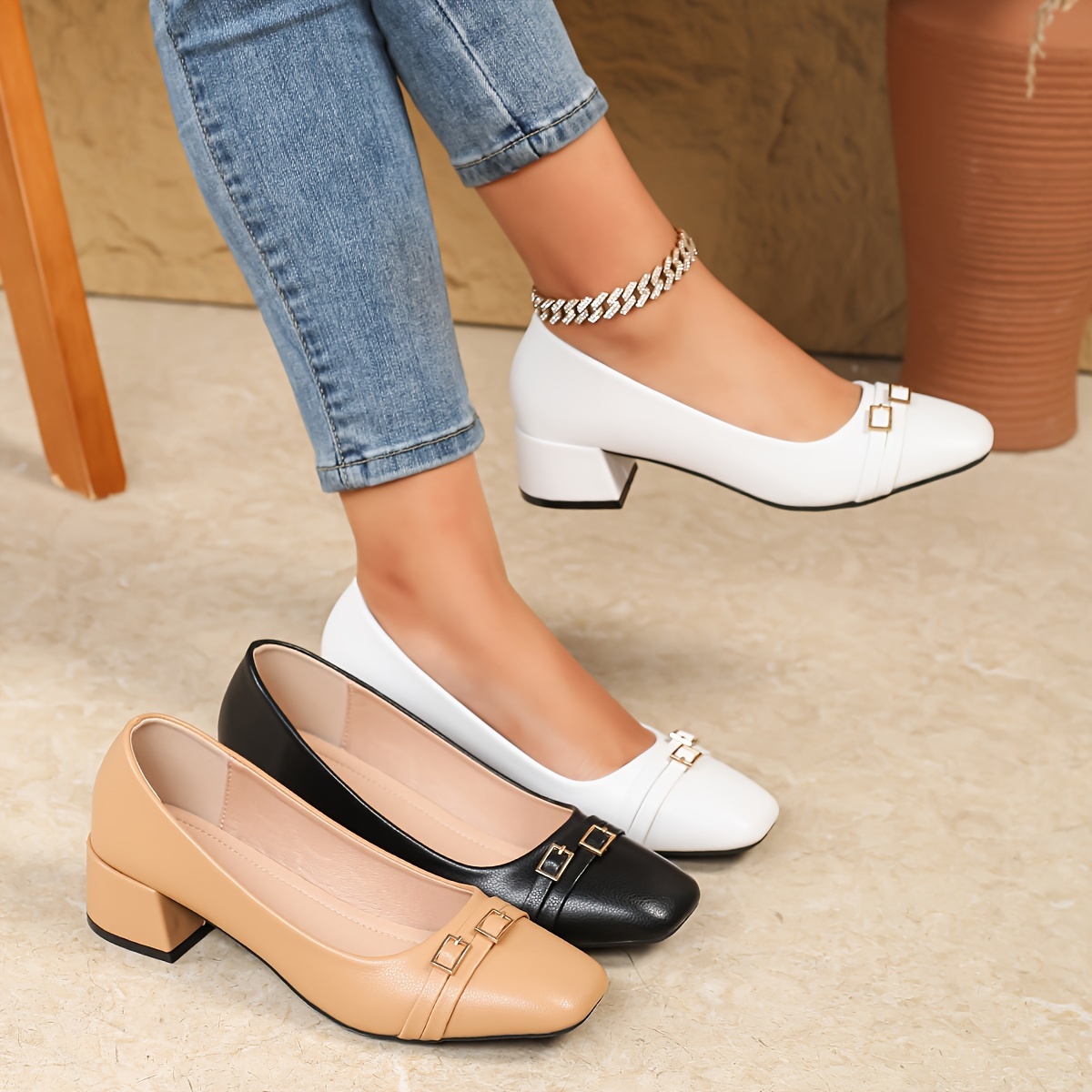 

European And American Large Size Simple Heel Shoes