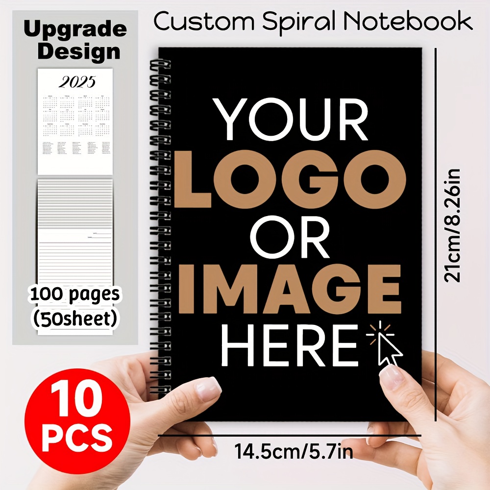 Custom Spiral Notebook Diary Set of 10 with Personalized Logo