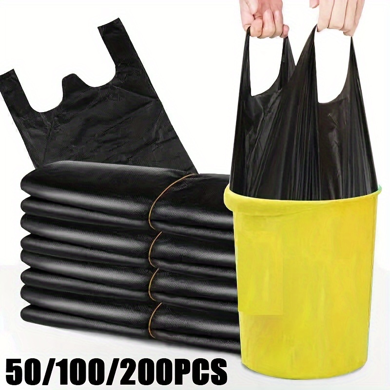 

50//200pcs Extra-wide Handle Black Trash Bags - Disposable, For Kitchen, Office & Home Cleaning, Portable Shopping Bag