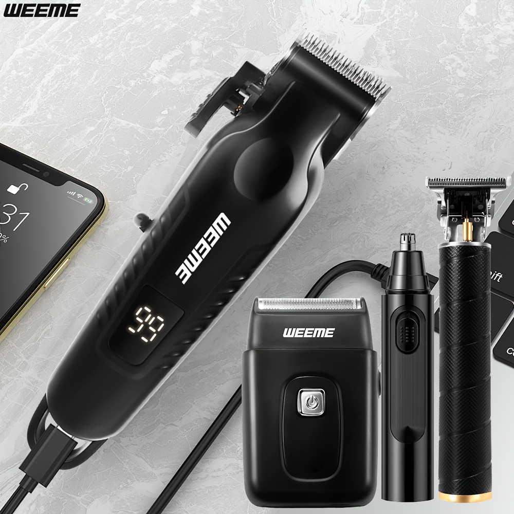 Men's Grooming Kit with USB Rechargeable Hair Clipper, Nose Trimmer, Electric Shaver, and Limit Combs – Available in 1 to 4-Piece Sets