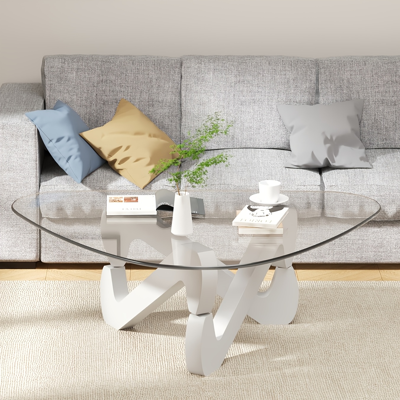 Irregular Glass Coffee Table Modern Minimalist Solid Wood Frame Living Room Coffee Table Small Apartment Living Room Artistic Side Table Suitable For Study, Office, Hotel, Balcony