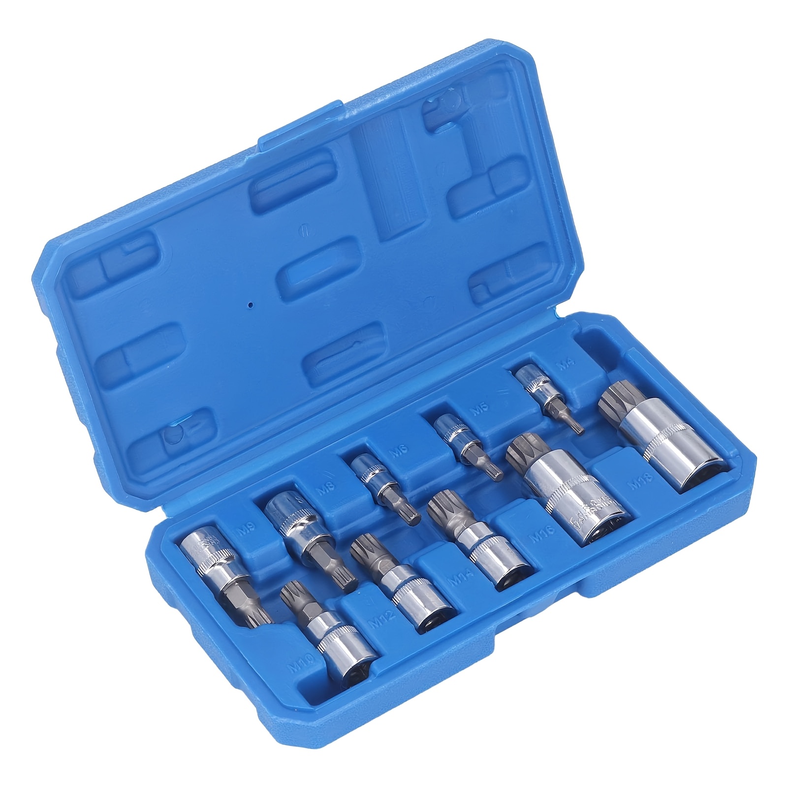 

10pcs Set Of 12-angle Sockets With Storage Box, M4 To M18 -sided Flower Key Socket Wrenches 1/4 Inch 3/8 Inch 1/2 Inch