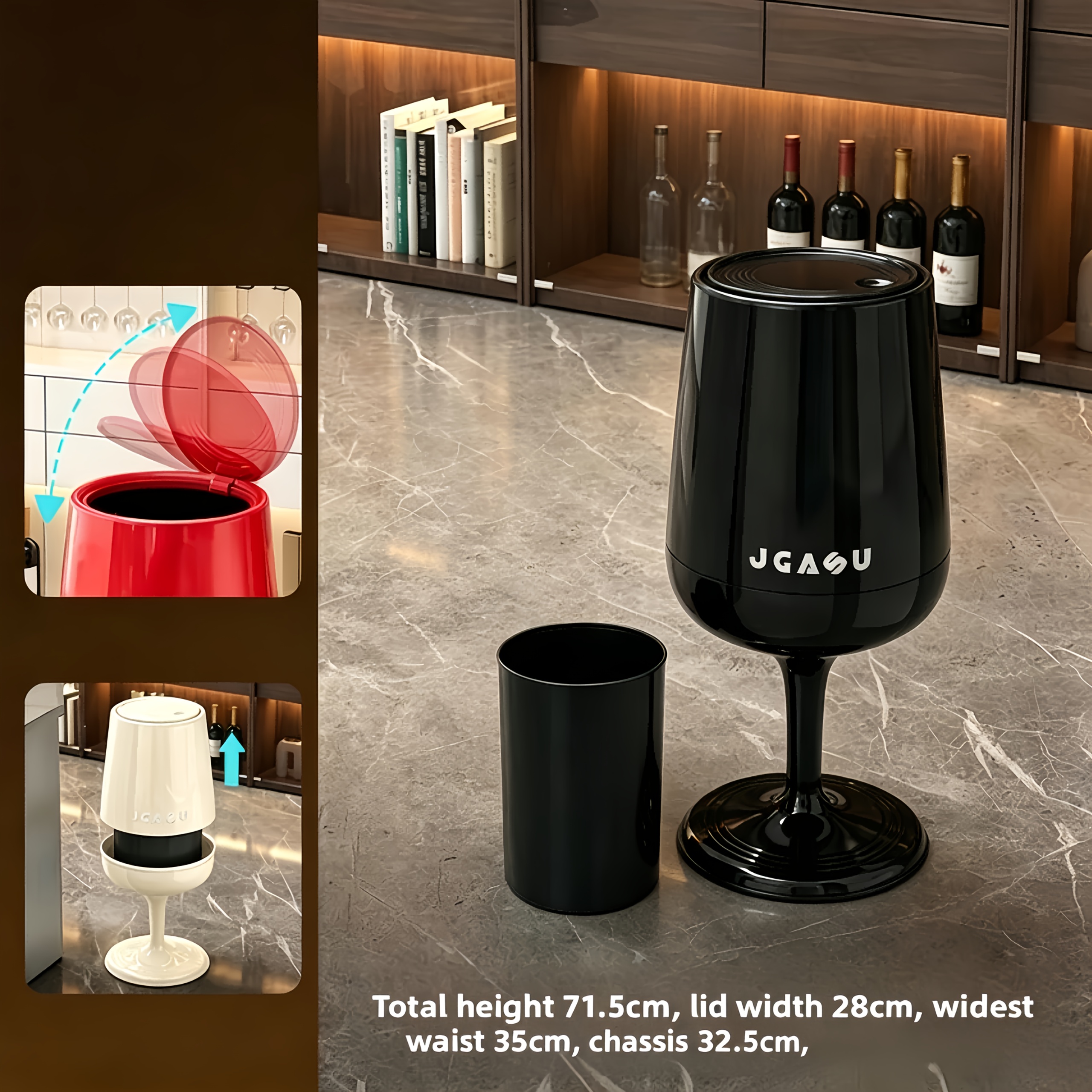 TEMU New Product Launch, New Dual-bin Design Trash Can Suitable For Multiple , Wine Glass-shaped Trash Can, No Bending Needed, Elevated Height For