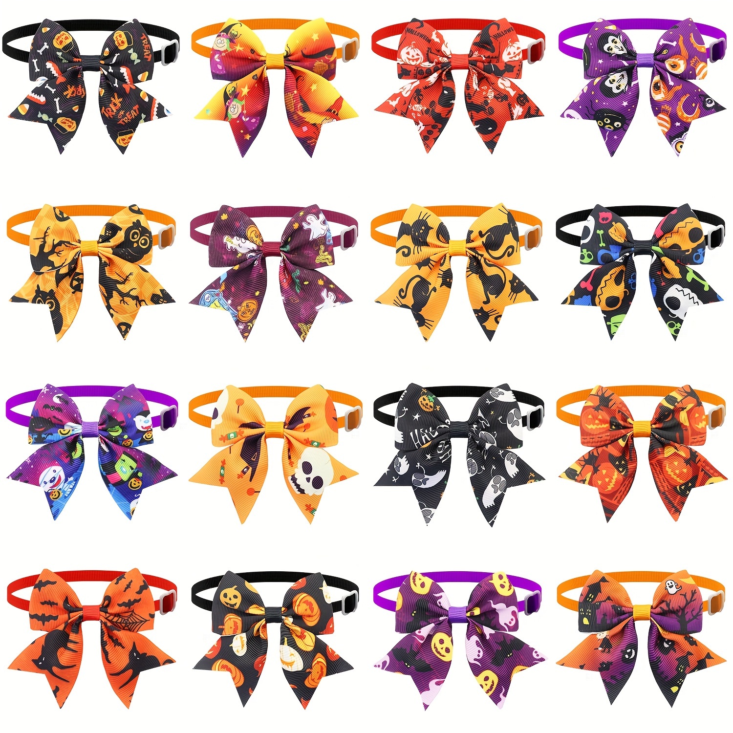 TEMU 20pcs Halloween Dog Bow Ties - Polyester Fiber Dog Bows With , Pumpkins, Adjustable Neck, Uncharged Pet Grooming Accessories For Parties