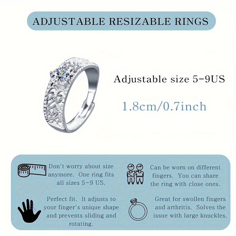 S925 Silver Moissanite Open Ring 0.5ct Solitaire with Accents
