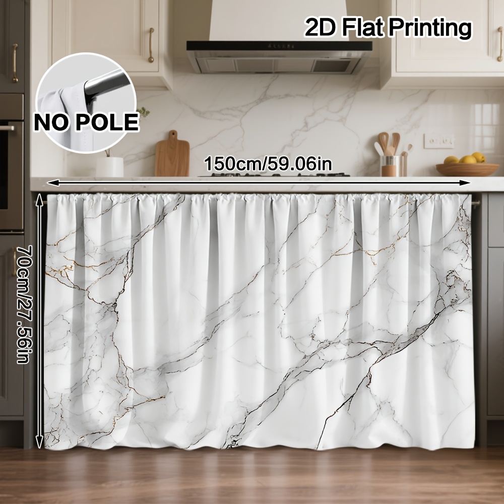 TEMU 2d Flat - 2d Flat - (2d Flat) 1pc Polyester Veins Print Decorative Curtain, Special Drape For Kitchen Cabinet & Shelf Decoration, Fit For