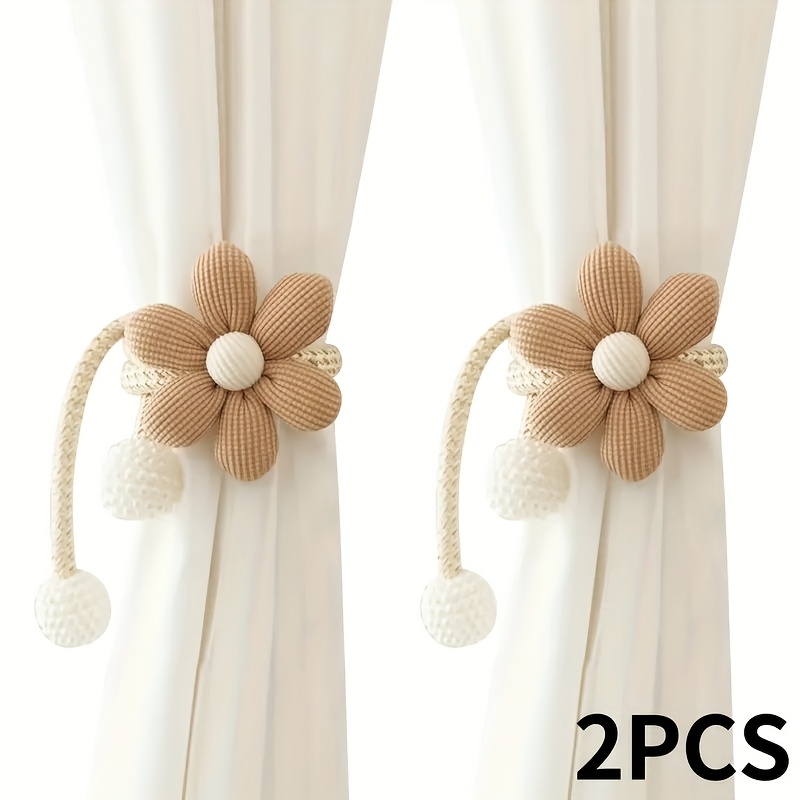 2pcs Simple Cartoon Flower Curtain Tiebacks No-drill Snap Adjustable Curtains