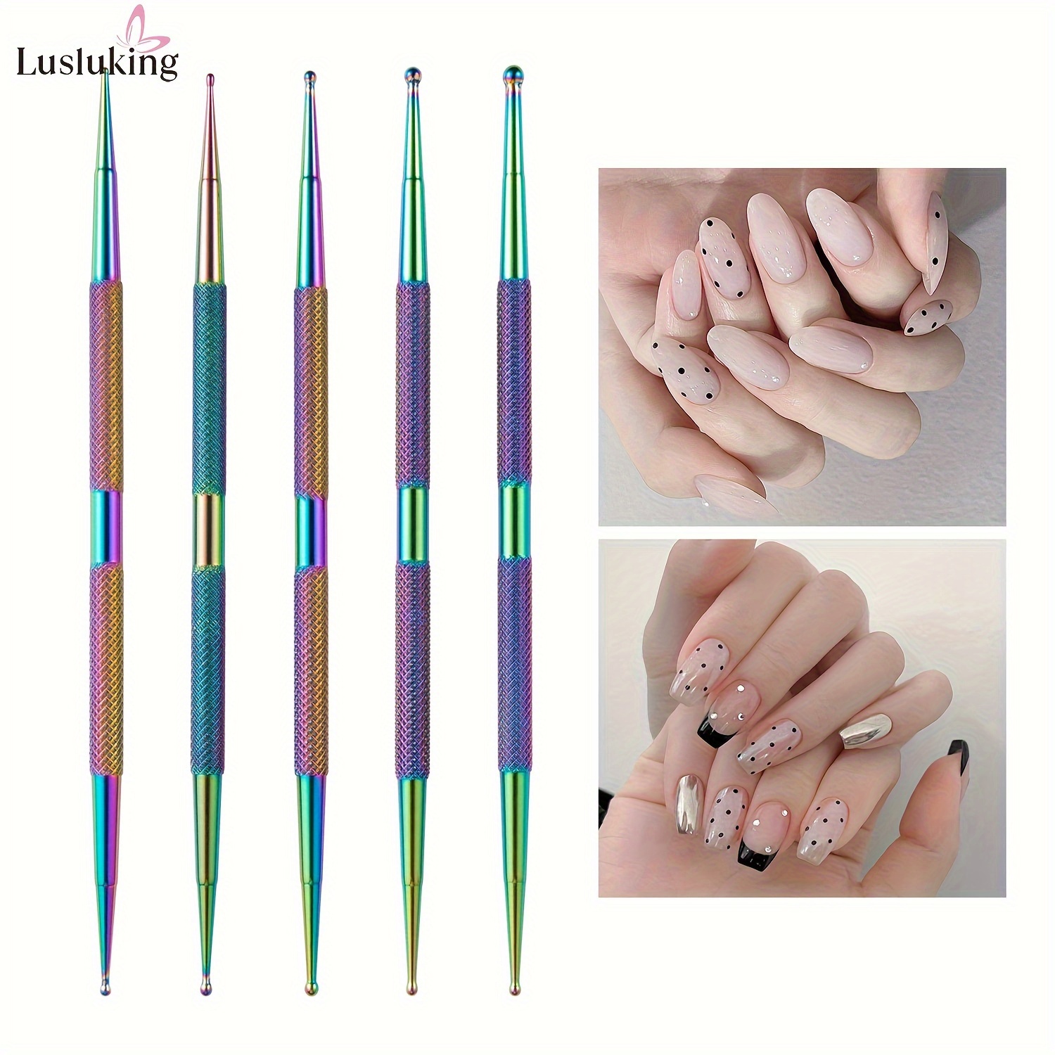 

5pcs Stainless Steel Nail Pen Point Drill Pen Nail Art Dotting Pen Set - Dual End Stainless , Rhinestones, Crystal Gems & Acrylic Manicure Tools Halloween Chrismas Gifts