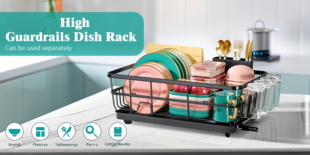   large dish drying rack for kitchen counter dish drainer with drain board cup holder cutlery holder space saving sink dish rack for drying plates bowls utensils Product details 0