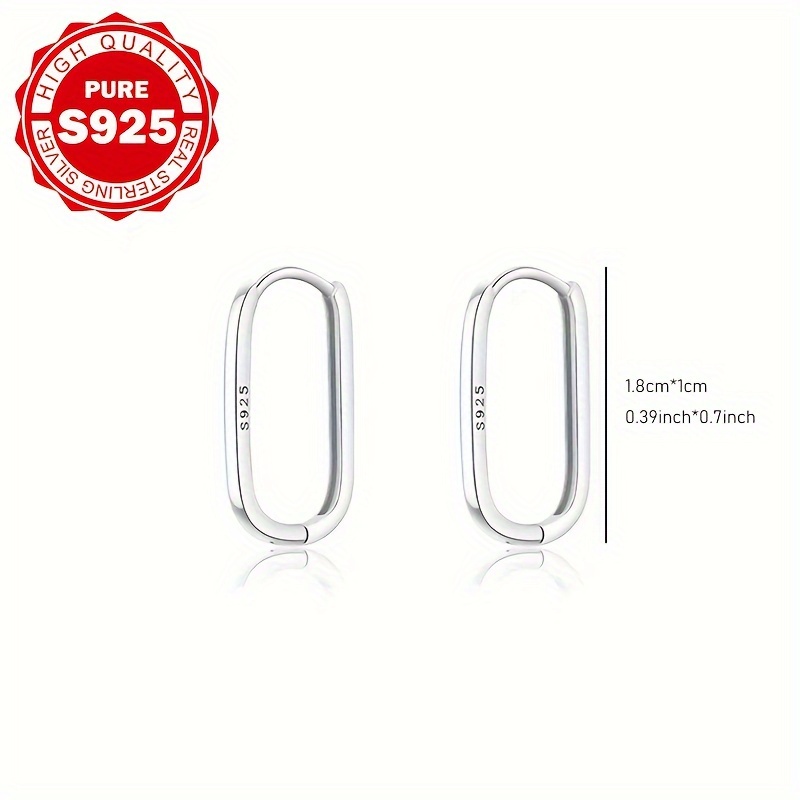 Women's Oblong Plain S925 Silver Stud Earrings, Versatile