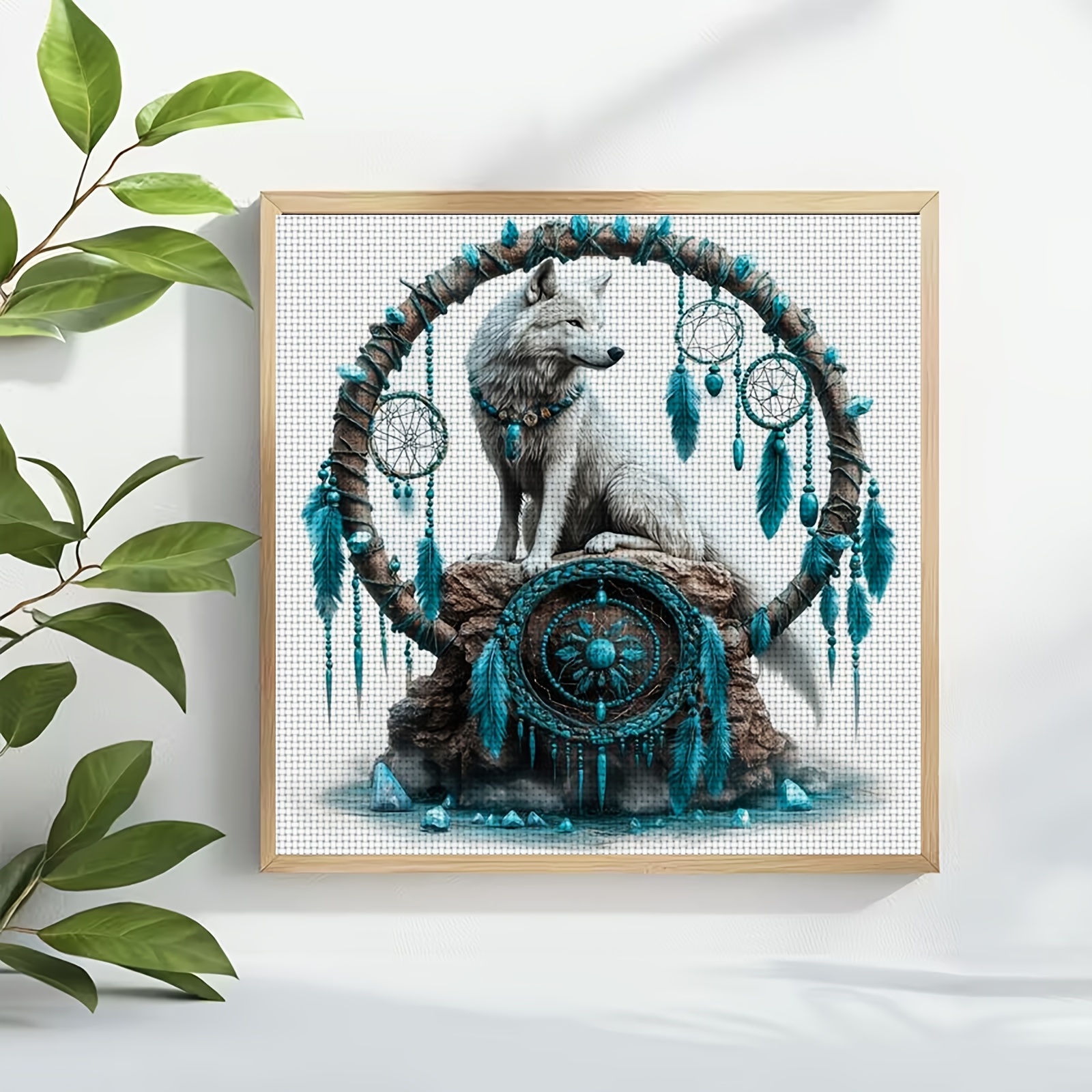 Cross Stitch Kit, White Wolf In Circle Design