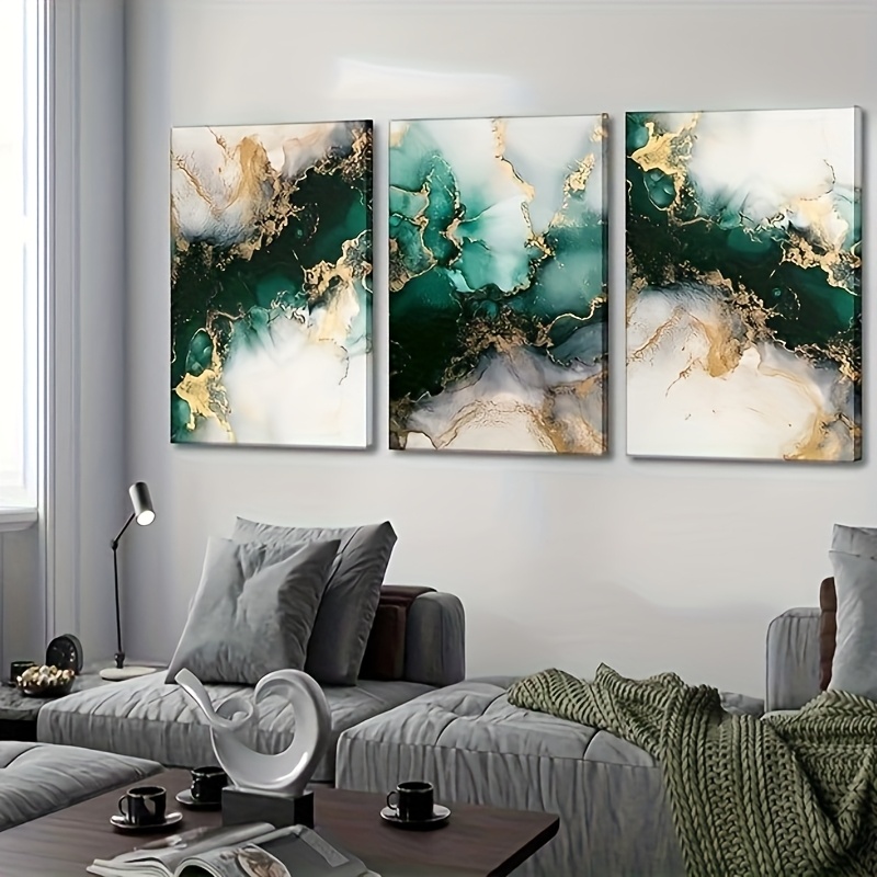 3-teilige Leinwand-Wandkunst – Handgemalt, Schwarz & Gold, 40,6x61 Cm, Gerahmt, Modern