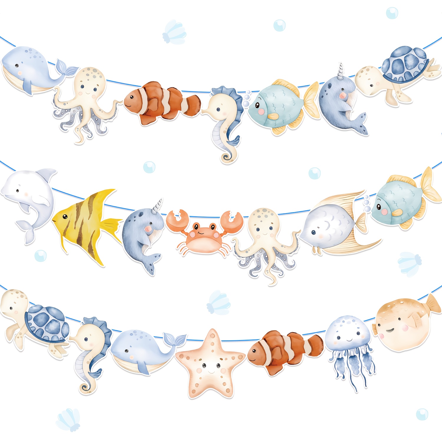 21pcs paper ocean animal theme pull flag banner decorations suitable for marine animal theme birthday parties gift parties bachelor party decorations 0