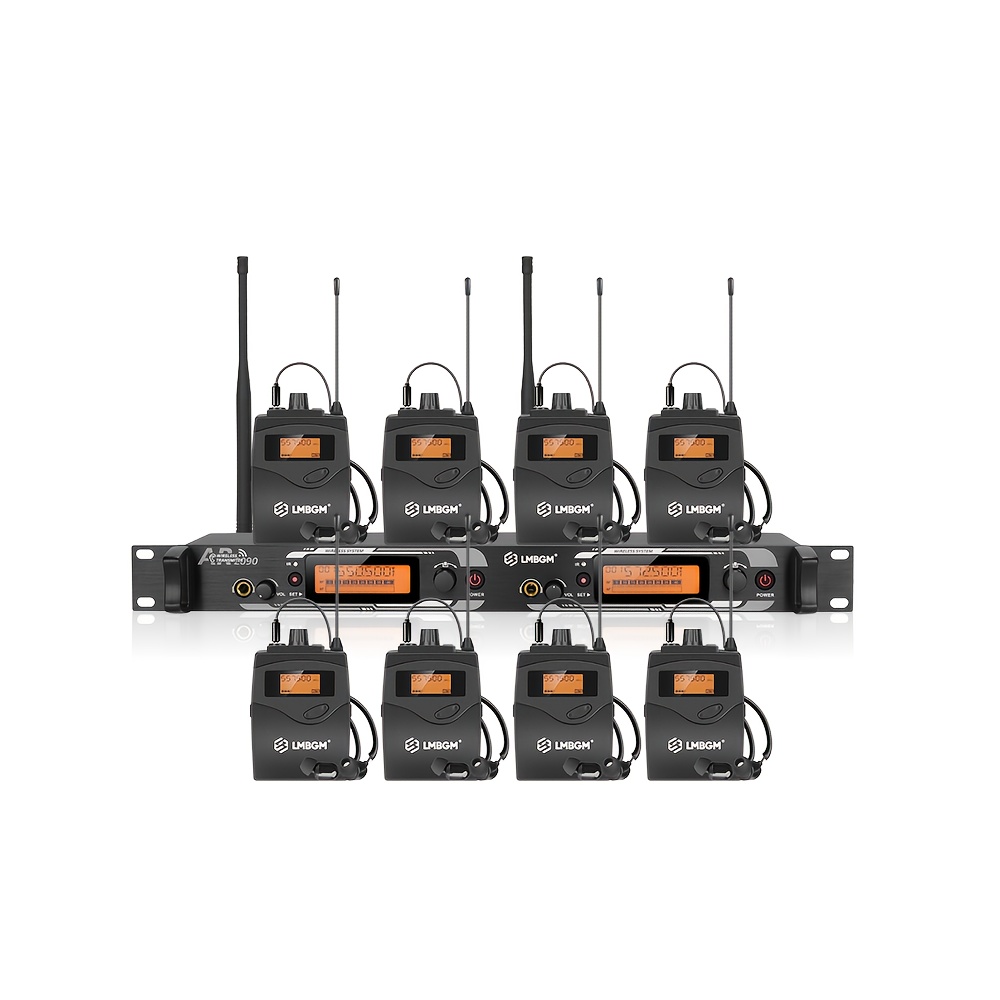 Image of Lbmgm Ar2090-8 Uhf Professional Wireless In-ear Monitor System Dual Channel 8 Bodypack, Mono Infrared Frequency Pairing, 16 Channels Adjustable, Signal Up To 165 Feet, For Bands, Musicians, Stage.