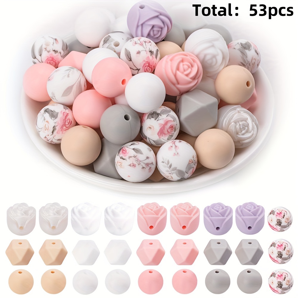 Image of This Set Of 53 Colorful Rose Silicone Beads Is Ideal For Jewelry, Crafts, Handmade Additions, Phone, And Bag Charms. Are Vibrant, Flexible, And Durable Supplies For Your For