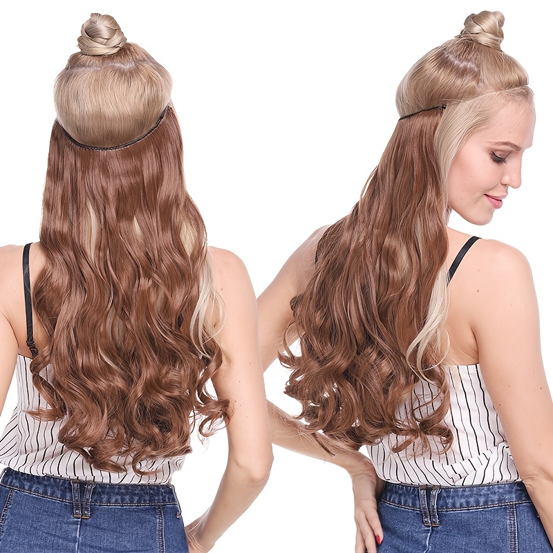 20inch 50cm wire in hair extensions long wavy synthetic hairpiece heat resistant add volume curly hairpieces highlight   black bleach blonde brown for women daily party festival gift details 8