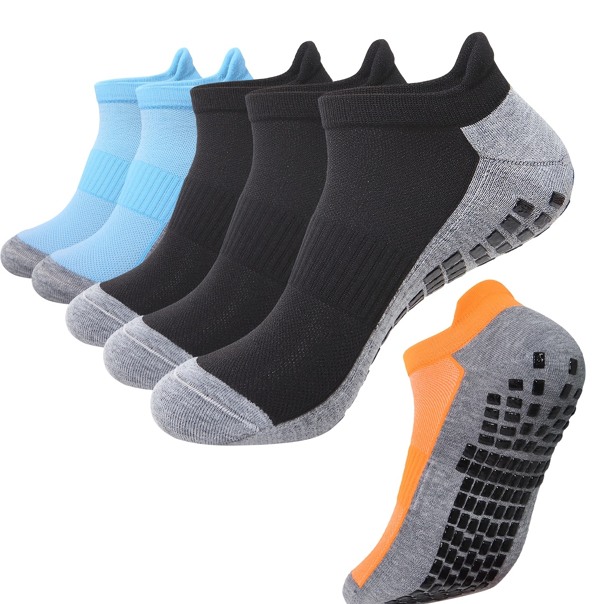 

5 Pairs Anti Slip Ankle Socks For Indoor Non Skid Terry Floor Socks With Grip For Yoga, Hospital, Pilates, Barre | Ankle, Cushioned