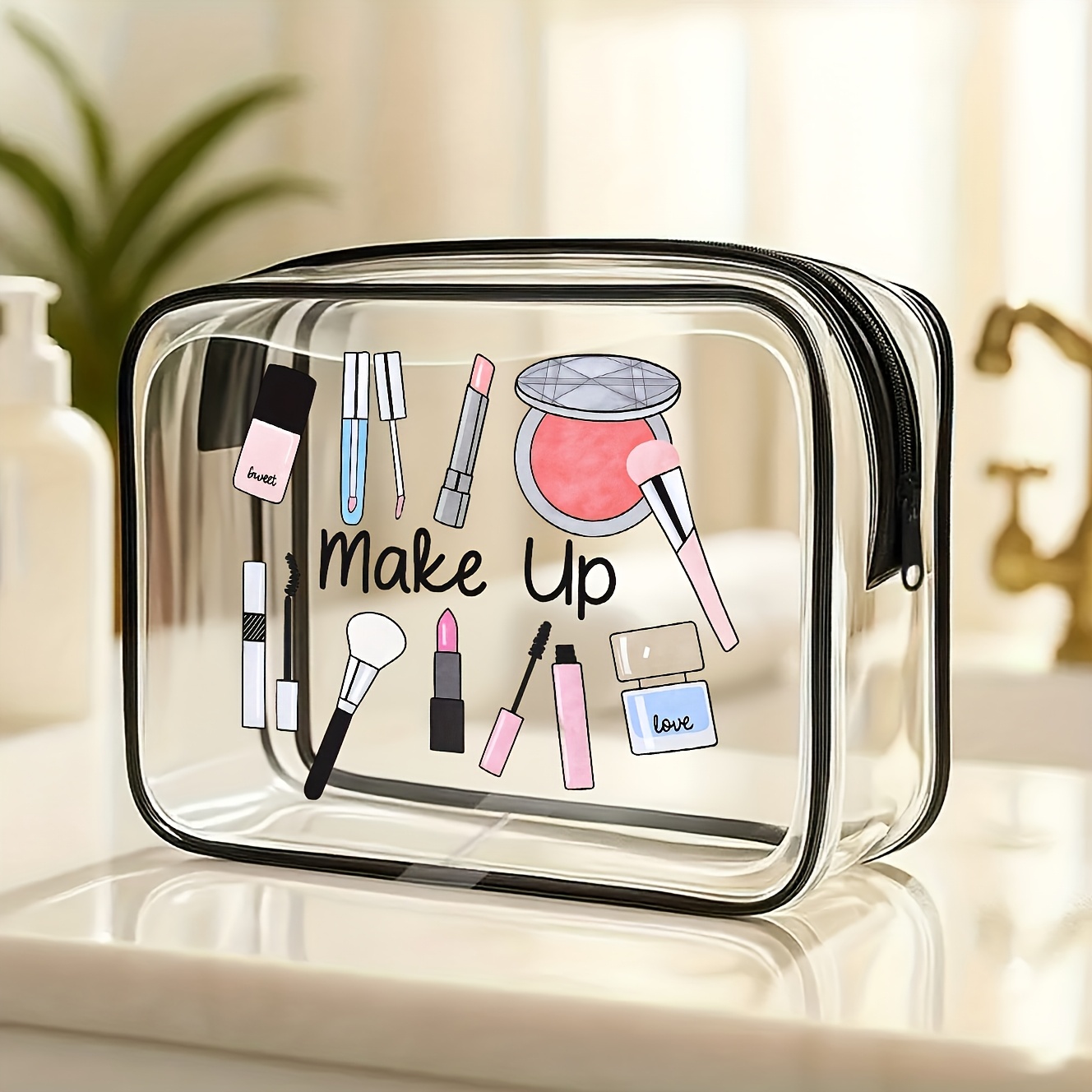 TEMU Sac à main transparent décontracté adapté aux hommes et aux femmes, utilisé comme sac de Cosmétique/sac de toilette/sac de rangement, etc. Petit