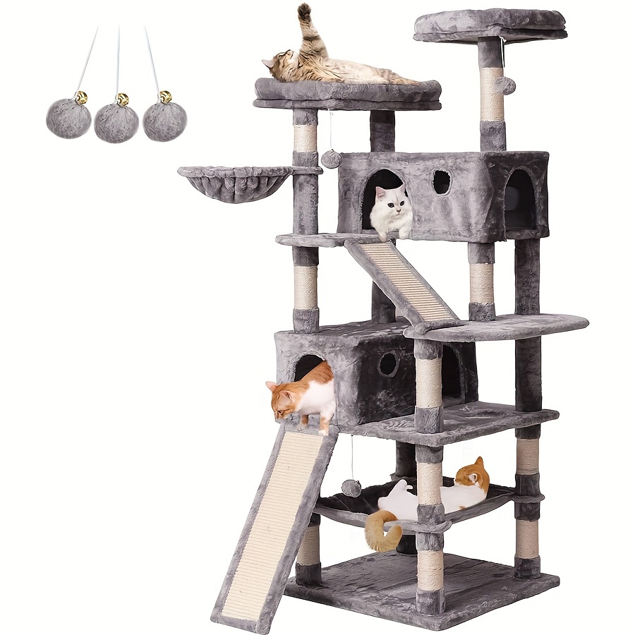 

Cat Tree Cat Tower 70.1 In, Multi Level Cat Scratching Post With Condos, Ladders, Basket, & Plush For Kittens, Large Cats