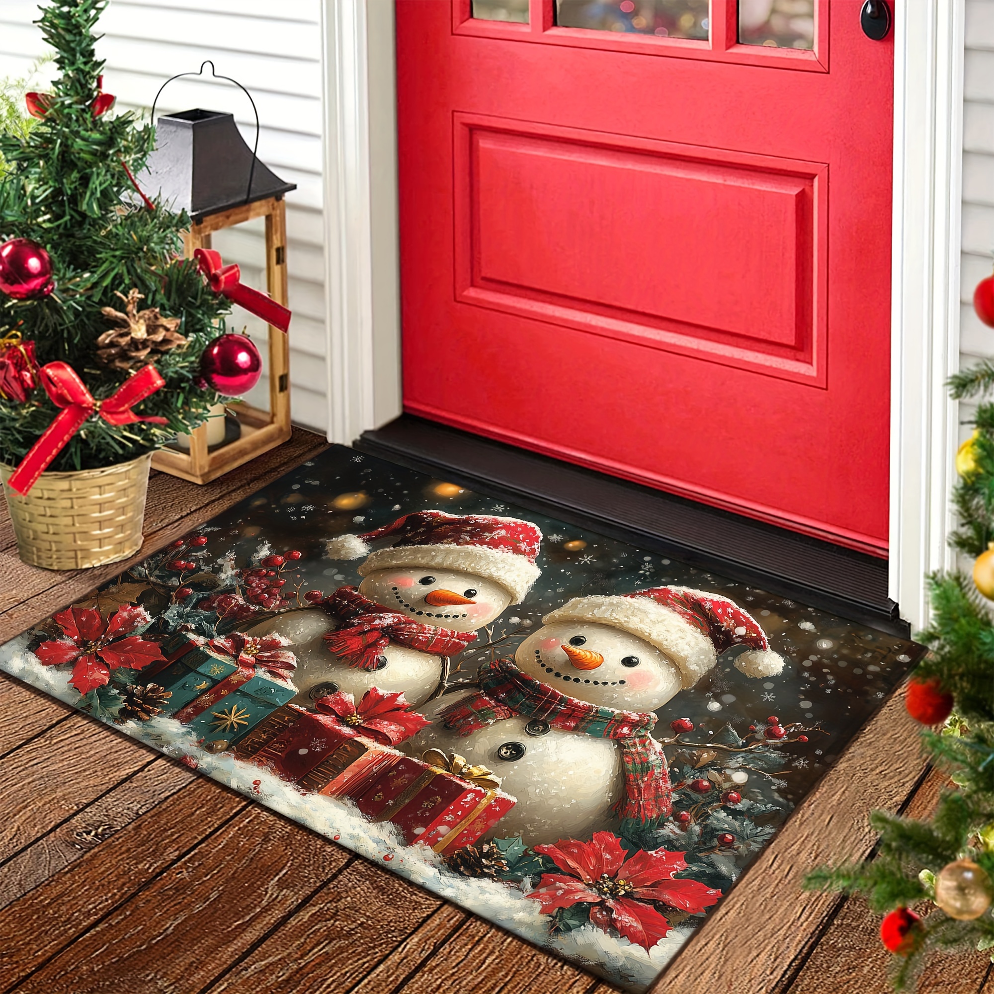 

Tapis de bienvenue de Noël - 1 pièce léger, lavable, antidérapant avec dos en caoutchouc, tapis en polyester tressé pour maison, salon, salle de bain, balcon - Fabriqué par machine, décoration de Noël