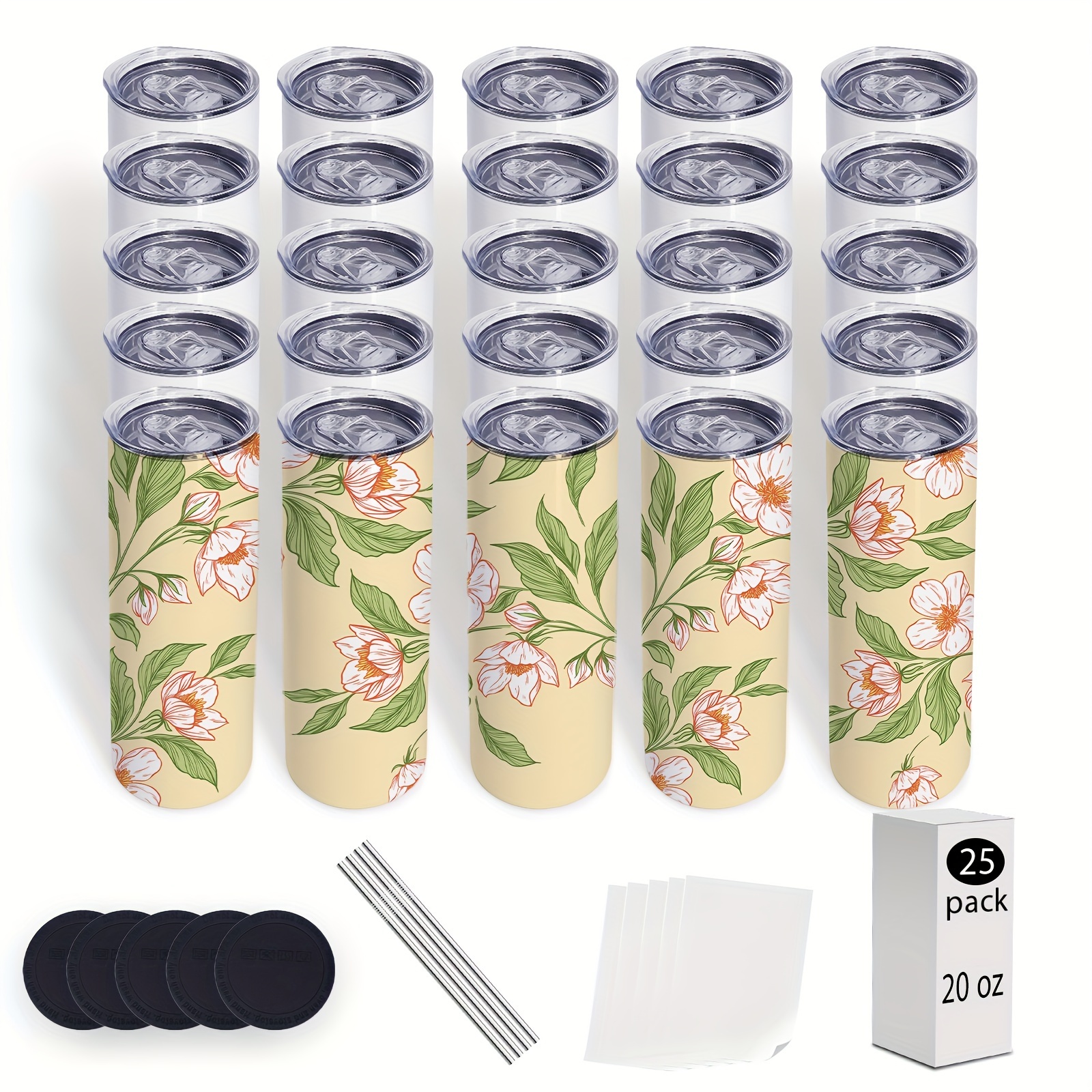 

25pcs/50pcs 20oz Stainless Steel Double Wall Skinny Sublimation Tumbler With Straw