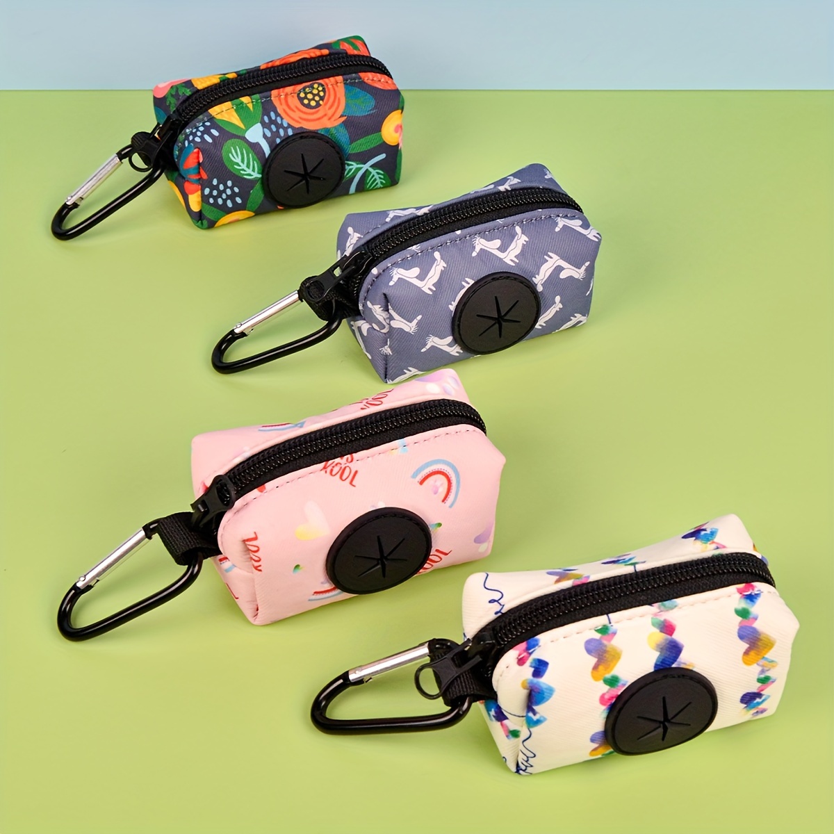 

Patterned Dog Poop Bag Holder With Leash & Belt Clip - Polyester, For Dog , Random Designs