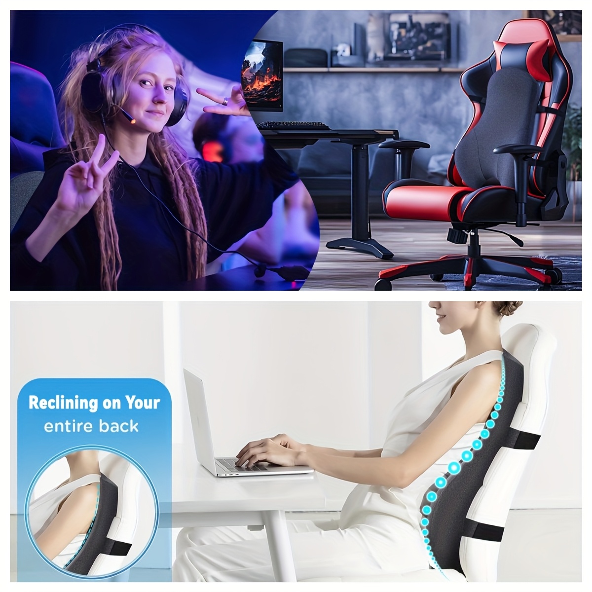long back support pillow for   recliner sitting back cushion for   big ergonomics orthopedic posture backrest pillow memory foam back cushion for car seat office chair desk chair gaming chair Product details 2