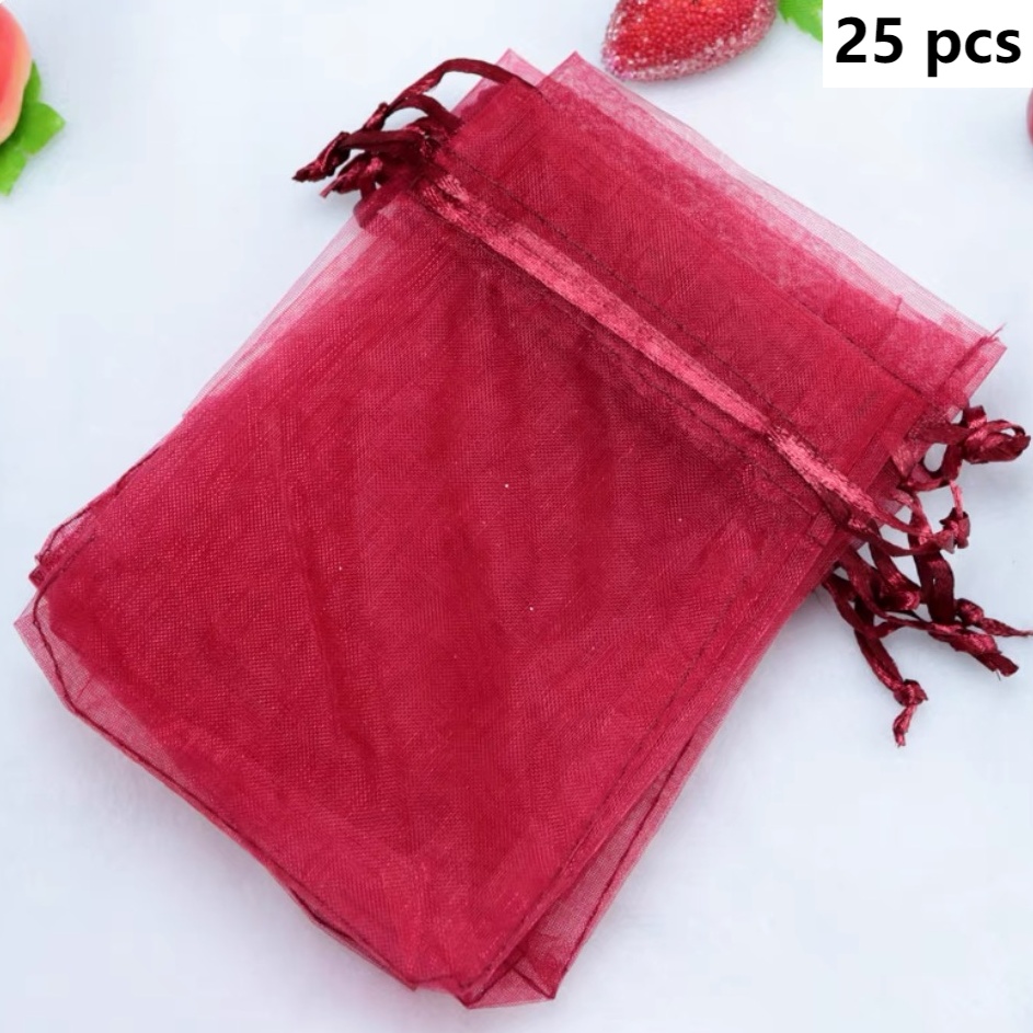 E-shop Geschenk für Sie/Ihn – 25 Stück 15*10 cm Weinrote Organza-Beutel, Rote Zugbeutel, Transparente Rote Schmuckaufbewahrungsbeutel