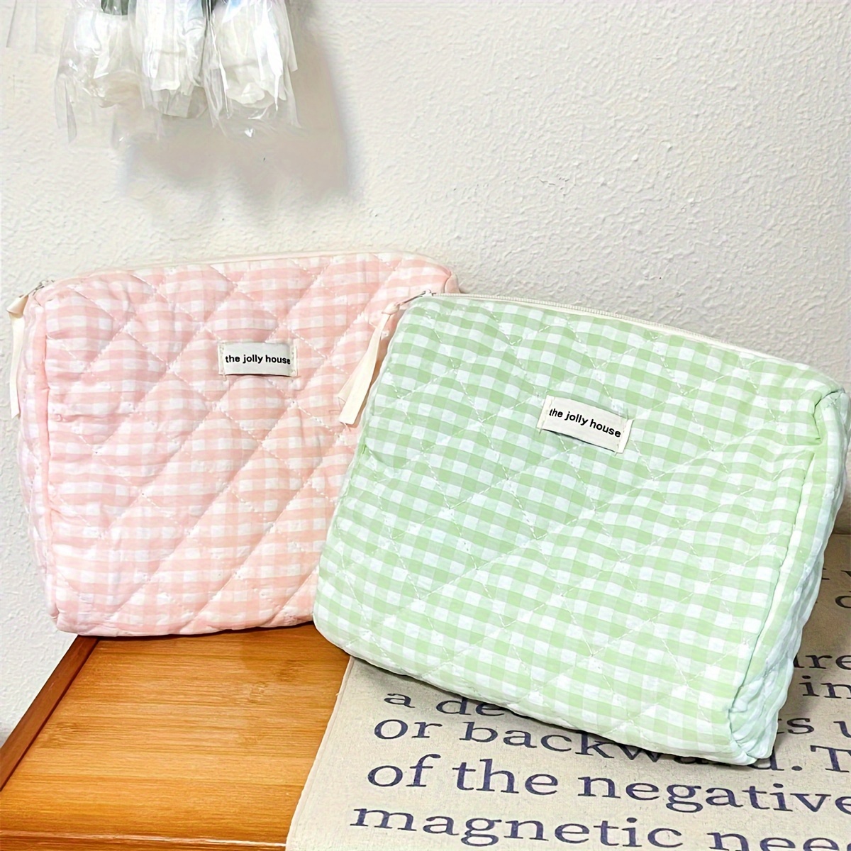 

1 Pc Plaid Pattern Makeup Bag Travel Large Capacity Cosmetic Storage Bag Cute Zipper Pouch