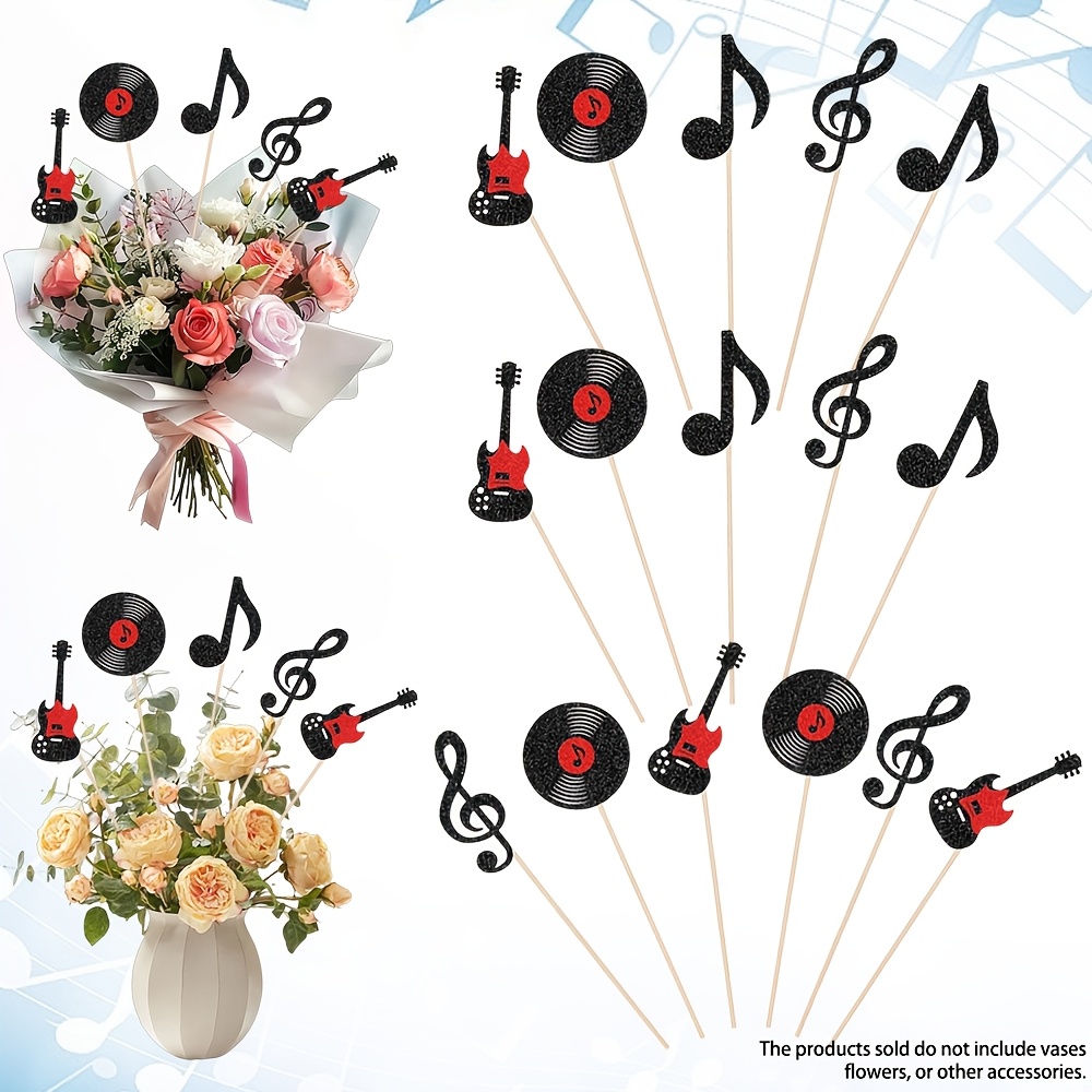 TEMU 16pcs Music Notes Centerpiece Sticks Guitar Rock Table Flower Centerpieces Sticks Vinyl Record Floral Decorations For Retro Rock And Roll Music