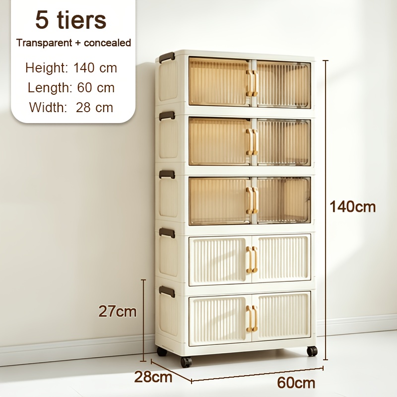 5-layer 60cm Plastic Storage Bins, Stackable Boxes With Lids, Collapsible Containers With Lockable Wheels For Bedroom, Living Room, Study, And Office