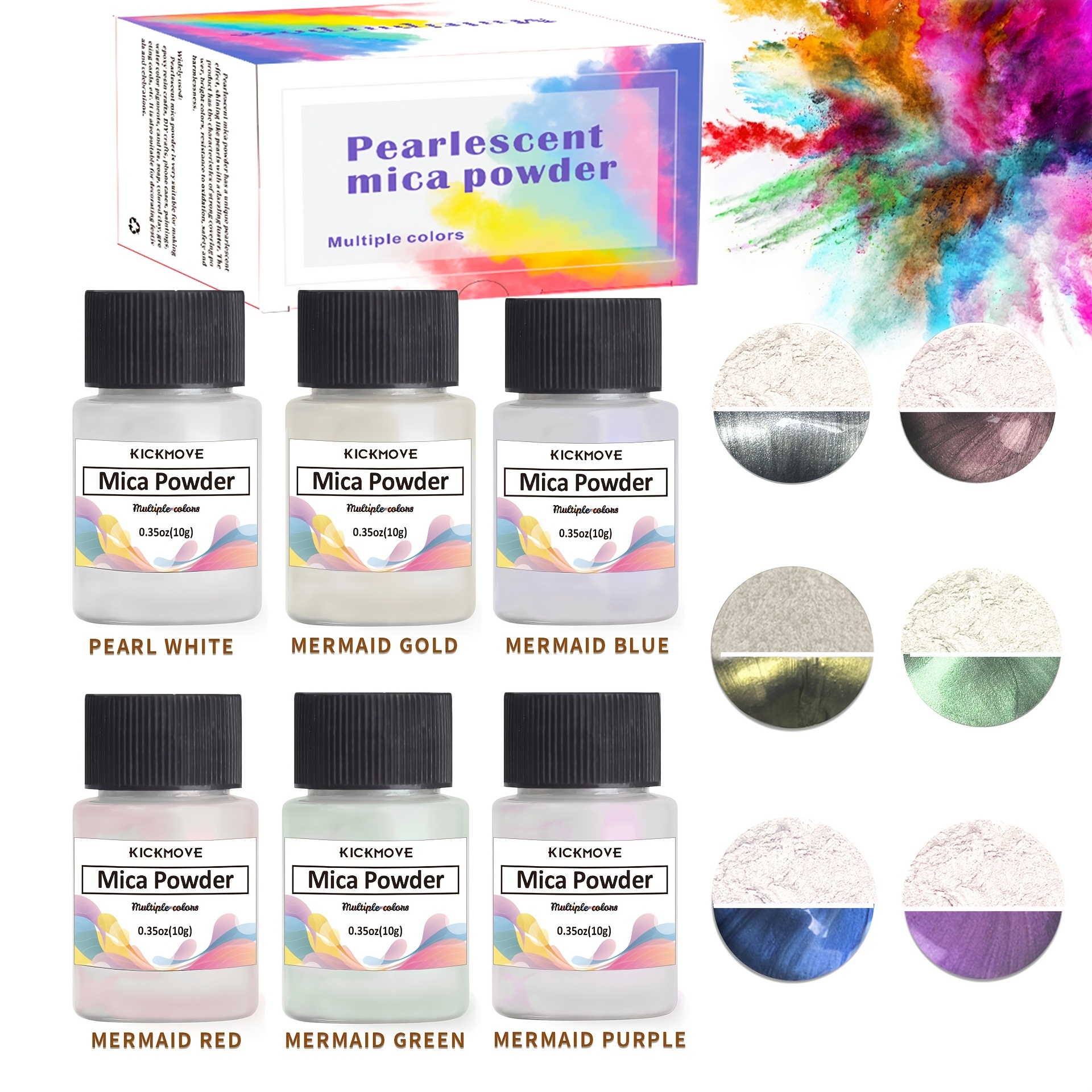 TEMU Mica Powder, 6 Colors Epoxy Resin Dye Set, Natural Dyes For Epoxy Resin/ Cosmetic/soap/paint/nail Arts Polish/soy Wax Candle Making (10g/0.)