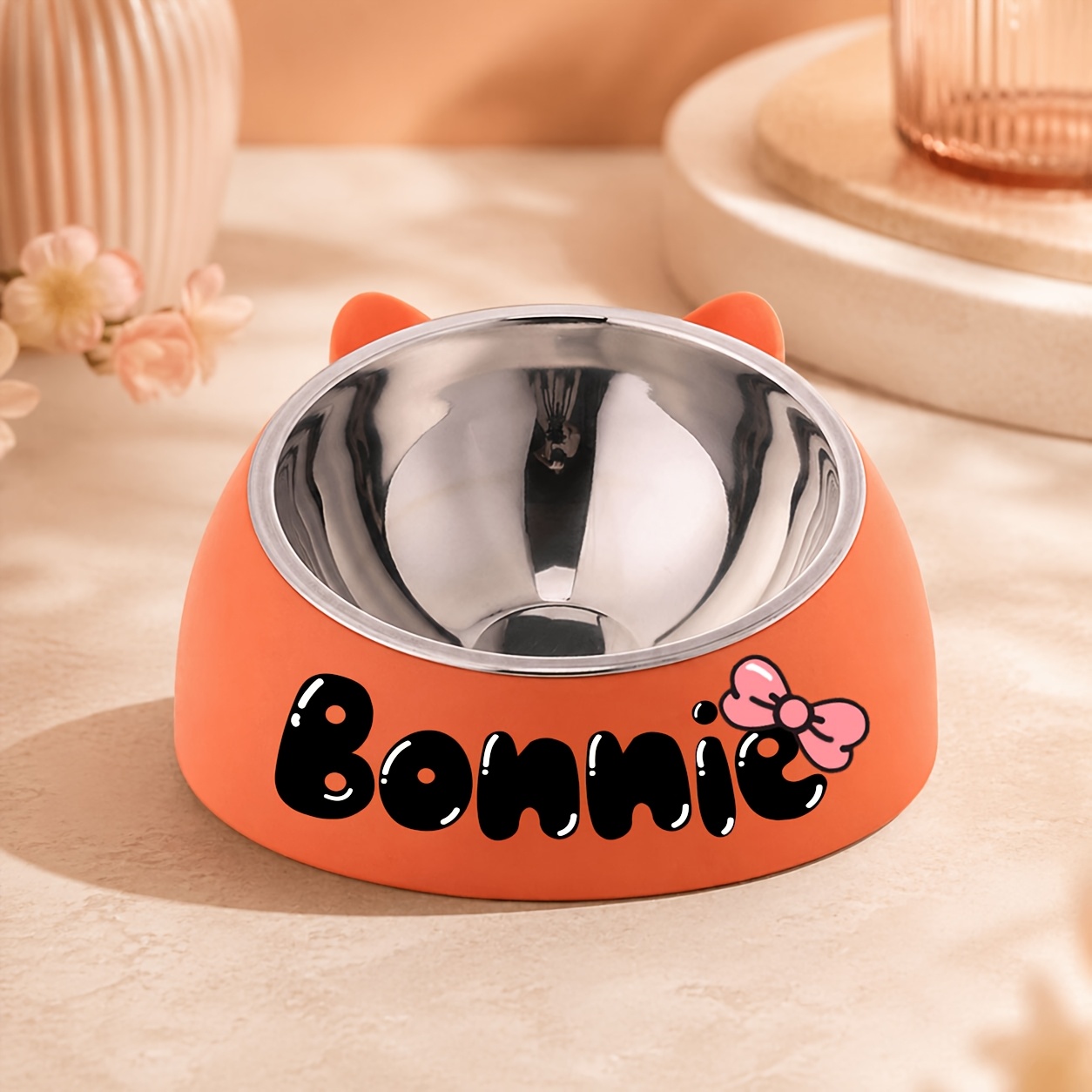 TEMU Personalized Cute Cat And Dog Bowl, Custom High Quality Stainless Steel Pet Bowl, Tilt Pet Bowl For Neck Protection, Nice Gift For Pets