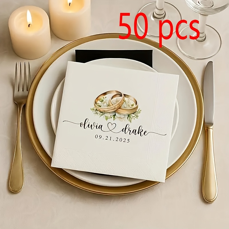 TEMU Wedding Napkins With Names & Dates - Suitable For Receptions, Engagement Parties, Proposal Celebrations - Elegant Table Decor With & Date